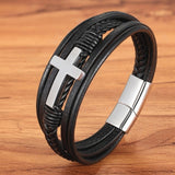 Cross Style Multi Layer Design Stainless Steel Fashion Men's Leather Bracelet Classic Gift For Men 5 Different Styles Choose