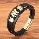 Cross Style Multi Layer Design Stainless Steel Fashion Men's Leather Bracelet Classic Gift For Men 5 Different Styles Choose