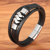 Cross Style Multi Layer Design Stainless Steel Fashion Men's Leather Bracelet Classic Gift For Men 5 Different Styles Choose