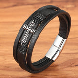 Cross Style Multi Layer Design Stainless Steel Fashion Men's Leather Bracelet Classic Gift For Men 5 Different Styles Choose
