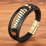 Cross Style Multi Layer Design Stainless Steel Fashion Men's Leather Bracelet Classic Gift For Men 5 Different Styles Choose