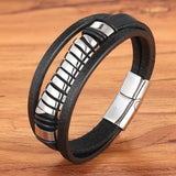 Cross Style Multi Layer Design Stainless Steel Fashion Men's Leather Bracelet Classic Gift For Men 5 Different Styles Choose