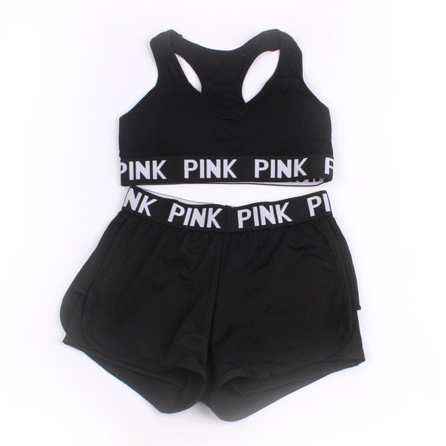 Seamless Yoga Set Women Sport Suit Letter Sportswear For Women Fitness Push Up Bra+gym Short Female Running Workout Clothes