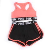Seamless Yoga Set Women Sport Suit Letter Sportswear For Women Fitness Push Up Bra+gym Short Female Running Workout Clothes