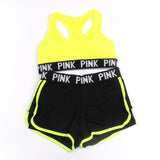Seamless Yoga Set Women Sport Suit Letter Sportswear For Women Fitness Push Up Bra+gym Short Female Running Workout Clothes