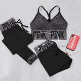 Seamless Yoga Set Women Sport Suit Letter Sportswear For Women Fitness Push Up Bra+gym Short Female Running Workout Clothes