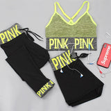 Seamless Yoga Set Women Sport Suit Letter Sportswear For Women Fitness Push Up Bra+gym Short Female Running Workout Clothes