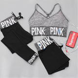 Seamless Yoga Set Women Sport Suit Letter Sportswear For Women Fitness Push Up Bra+gym Short Female Running Workout Clothes