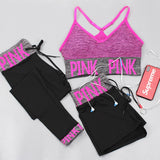 Seamless Yoga Set Women Sport Suit Letter Sportswear For Women Fitness Push Up Bra+gym Short Female Running Workout Clothes