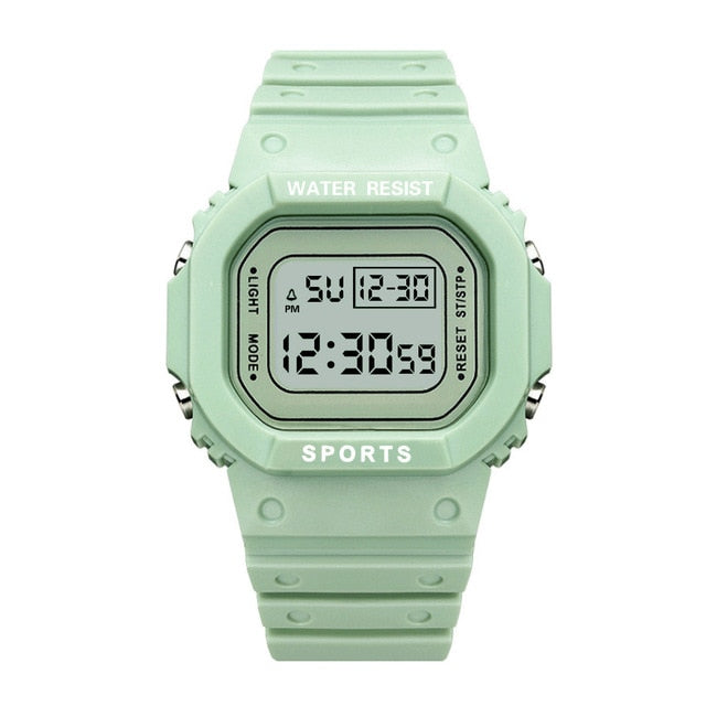 Luxury Women Digital Green Watch Multifunction Waterproof Women Watches Unisex Male Watch Rectangle Children Sport Watches