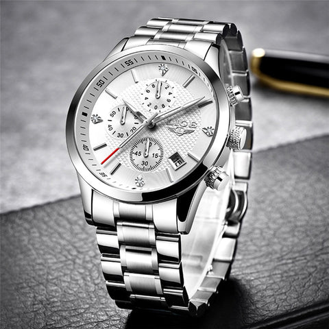 2020 LIGE Men Watches Top Luxury Brand Sport Quartz Watch Men Chronograph Waterproof Wrist Watch Man Stainless Steel Date Clock