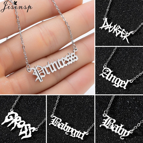 Hip Hop Art Letter Stainless Steel Necklace Gothic Punk Gross babygirl angel Baby princess prince Pendant Harajuku Necklace Gift