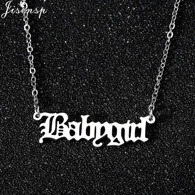 Hip Hop Art Letter Stainless Steel Necklace Gothic Punk Gross babygirl angel Baby princess prince Pendant Harajuku Necklace Gift