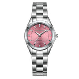 CHRONOS Women Stainless Steel Rhinestone Watch Silver Bracelet Quartz Waterproof Lady Business Analog Watches Pink Blue Dial