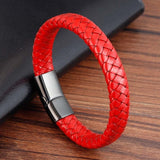 Trendy Men Jewelry Red Braided Leather Rope Bracelet Black Magnetic Buckle Bracelets Punk Men Wrist Band Pulsera Hombre