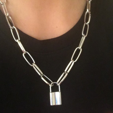 Rock Choker Lock Necklace Layered Chain On The Neck With Lock Punk Jewelry Mujer Key Padlock Pendant Necklace For Women Gift