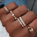 Tocona Bohemian Vintage Water Drops Star Geometric Crystal Ring Set Women Charm Joint Ring Fashion Jewelry Gift
