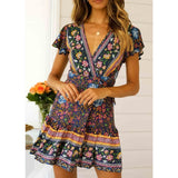 Women Boho Beach Dress Sleeveless Floral V Neck Strappy Summer Dresses Casual Loose Sundress Short Dress Vestidos Hot 29 Styles