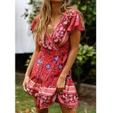 Women Boho Beach Dress Sleeveless Floral V Neck Strappy Summer Dresses Casual Loose Sundress Short Dress Vestidos Hot 29 Styles