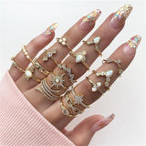 KSRA Boho Vintage Gold Star Knuckle Rings For Women BOHO Crystal Star Crescent Geometric Female Finger Rings Set Jewelry 2020