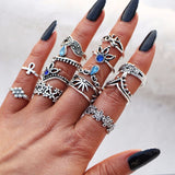 KSRA Boho Vintage Gold Star Knuckle Rings For Women BOHO Crystal Star Crescent Geometric Female Finger Rings Set Jewelry 2020