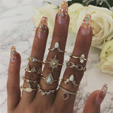 KSRA Boho Vintage Gold Star Knuckle Rings For Women BOHO Crystal Star Crescent Geometric Female Finger Rings Set Jewelry 2020