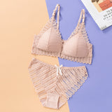 DERUILADY Sexy Backless Bra And Panty Set Lace Front Closure Seamless Push Up Underwear Briefs Women Wireless Lingerie Sets