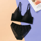 DERUILADY Sexy Backless Bra And Panty Set Lace Front Closure Seamless Push Up Underwear Briefs Women Wireless Lingerie Sets