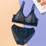 DERUILADY Sexy Backless Bra And Panty Set Lace Front Closure Seamless Push Up Underwear Briefs Women Wireless Lingerie Sets