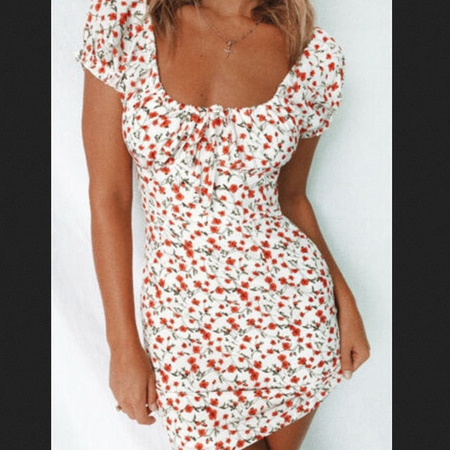 Women Off Shoulder Wrap Summer Boho Floral Mini Print Short Sleeve Evening Party Dress Ladies Holiday Beach