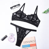 Sexy Lingerie Lace 3/4 Cup Bra Sets For Women Wireless Thin Breathable Comfortable Underwear Solid Color Lingerie Bralette Set