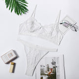 Sexy Lingerie Lace 3/4 Cup Bra Sets For Women Wireless Thin Breathable Comfortable Underwear Solid Color Lingerie Bralette Set