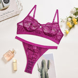 Sexy Lingerie Lace 3/4 Cup Bra Sets For Women Wireless Thin Breathable Comfortable Underwear Solid Color Lingerie Bralette Set