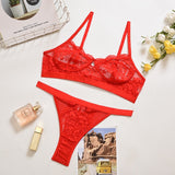 Sexy Lingerie Lace 3/4 Cup Bra Sets For Women Wireless Thin Breathable Comfortable Underwear Solid Color Lingerie Bralette Set