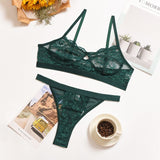 Sexy Lingerie Lace 3/4 Cup Bra Sets For Women Wireless Thin Breathable Comfortable Underwear Solid Color Lingerie Bralette Set