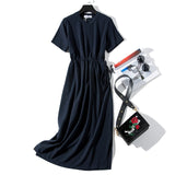 WOTWOY Summer Casual Solid Dress Women Sashes Waist Cotton Loose Dresses Women Pockets Mid-Calf Split Pink Dress Woman 2020 New