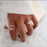 Tocona Bohemian Vintage Gold Crescent Geometric Joint Ring Set for Women Crystal Personality Design Ring Set Party Jewelry 10287