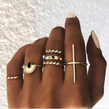 Tocona Bohemian Vintage Gold Crescent Geometric Joint Ring Set for Women Crystal Personality Design Ring Set Party Jewelry 10287