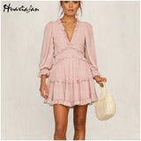 women dresses Sexy v-neck backless dress printed Elegant lantern sleeve ruffle dresses summer holiday mini dress Vestido 2020