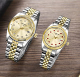 Couple Watch Diamond Women's Watch Luxury Gold LadyLover Stainless Steel Quartz Waterproof Wristwatches for Men Analog Auto Date