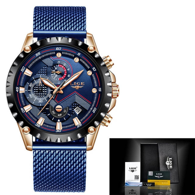 LIGE Top Brand Luxury Mens Fashion Watch Men Sport Waterproof Quartz Watches Men All Steel Army Military Watch Relogio Masculino