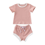 2Pcs Fashion New Summer Newborn Baby Girls Boys Clothes Cotton Casual Short Sleeve Tops T-shirt+Shorts Toddler Infant Outfit Set