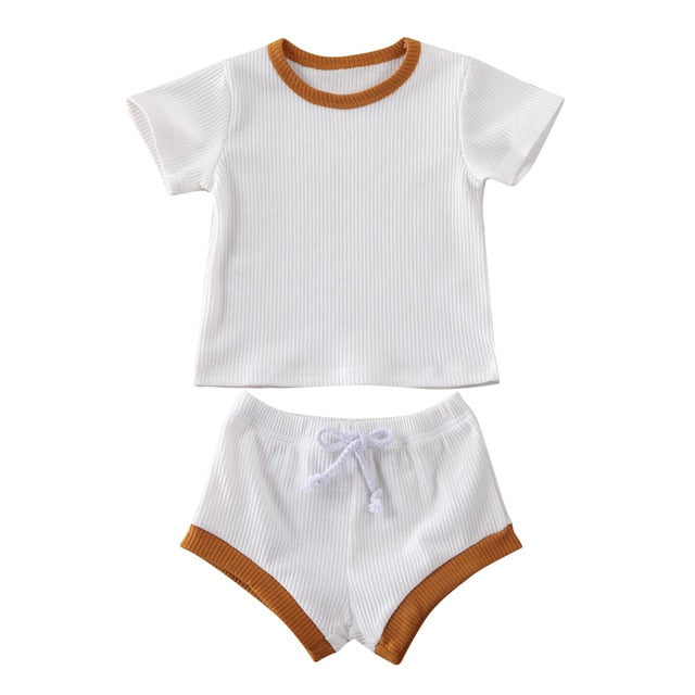 2Pcs Fashion New Summer Newborn Baby Girls Boys Clothes Cotton Casual Short Sleeve Tops T-shirt+Shorts Toddler Infant Outfit Set