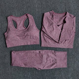 Women Seamless Yoga Set Fitness Sports Suits Gym Clothing Long Sleeve Crop Top Shirts High Waist Running Leggings Workout Pants