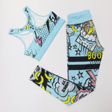 Women Print Cartoon banana Boom Running Yoga Suits Sportswear High Waist Fitness Pants harajuku sports Set Gym workout clothes