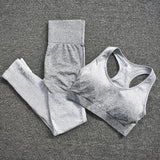 Ombre Women Yoga Set Seamless Leggings Long Sleeve Crop Top Sports Bra Running Pants Gym Clothing Fitness Workout Sports Suit