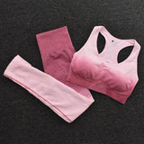 Ombre Women Yoga Set Seamless Leggings Long Sleeve Crop Top Sports Bra Running Pants Gym Clothing Fitness Workout Sports Suit