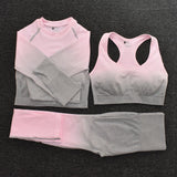 Ombre Women Yoga Set Seamless Leggings Long Sleeve Crop Top Sports Bra Running Pants Gym Clothing Fitness Workout Sports Suit