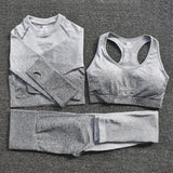 Ombre Women Yoga Set Seamless Leggings Long Sleeve Crop Top Sports Bra Running Pants Gym Clothing Fitness Workout Sports Suit