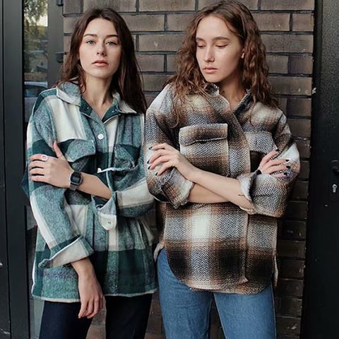 Plaid women oversize woolen shirts 2020 fashion ladies soft thick shirt party female elegant loose tops vintage girls chic shirt